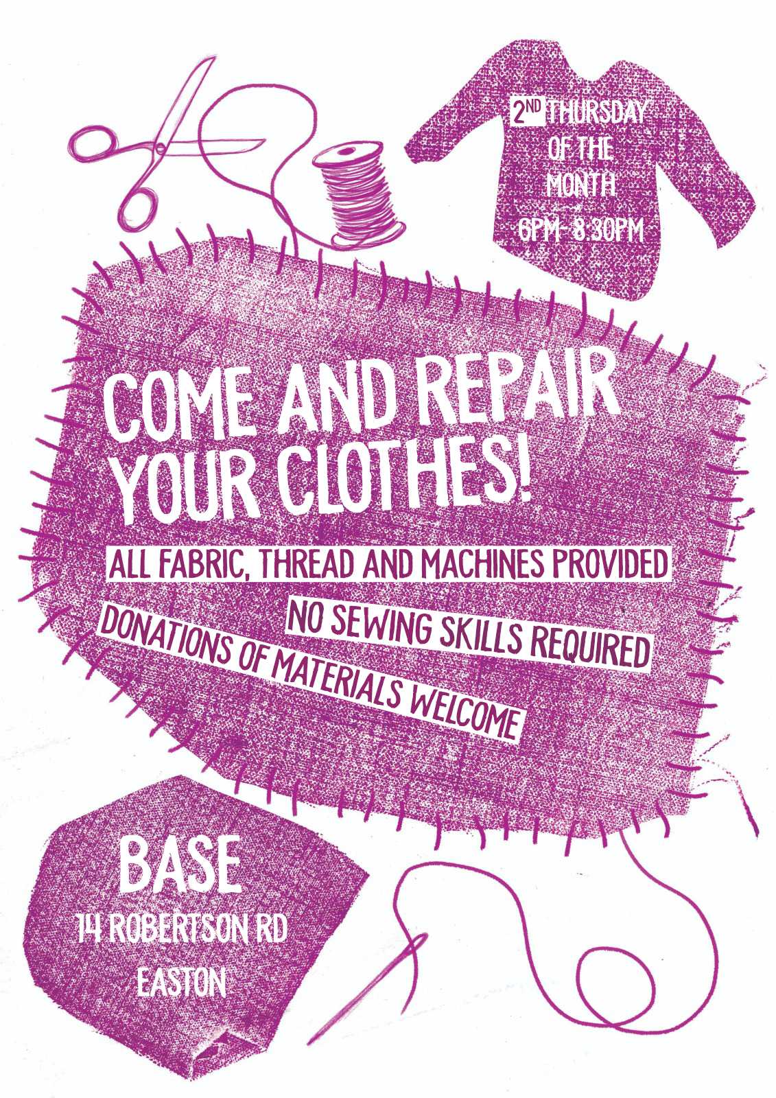 CLOTHES REPAIR CAFE: EVERY 2ND THURS 6 - 8.30PM